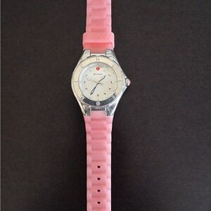 Michele Pink Silicone Strap Watch with Silver-Tone Case